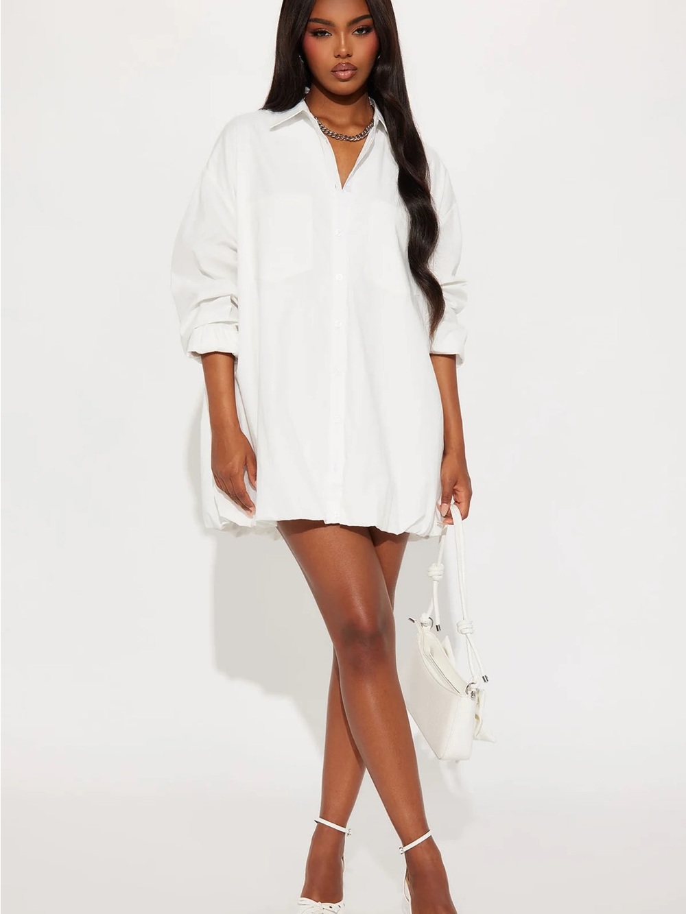 Fashion Nova White Shirt Balloon Dress